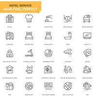 Conjunto simples de ícones de linha de serviços de Hotel para o site e aplicativos móveis vetor