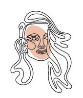 ilustração em vetor de retrato linear de mulher com cabelo comprido e rosto bege
