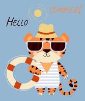 tigre fofo em óculos de sol roupas de praia