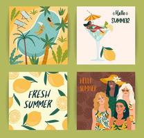 conjunto de ilustrações brilhantes de verão com viagens de férias de mulheres bonitas vetor