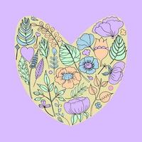 ilustração em vetor de uma moldura floral em forma de coração com elementos florais