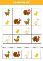 jogo de sudoku para crianças com lindos pássaros de fazenda vetor
