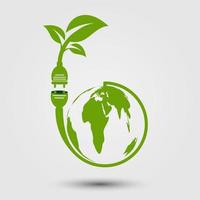 conceito de ecologia plugue de energia ecológico verde com terra verde vetor
