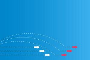 ter liderança ou conceitos diferentes com setas de direção em papel vermelho e branco e linhas de rota em um fundo azul vetor