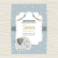 modelo de cartão de aniversário infantil com elefante vetor