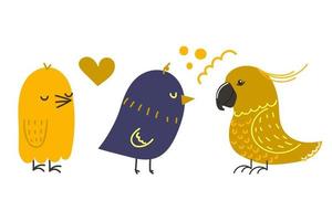 conjunto de pássaros desenhados à mão ilustração plana moderna vetor