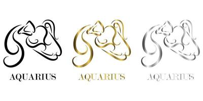 linha do logotipo do vetor do atleta é o signo do zodíaco aquário, existem três cores preto ouro prata
