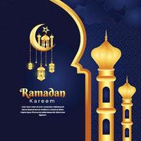 lindo fundo realístico preto e dourado ramadan kareem com lanternas vetor