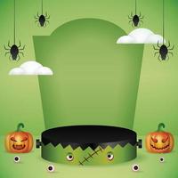 mídia social instagram pós-banner com exibição de produto em 3D - edição especial do pódio zumbi no Halloween vetor