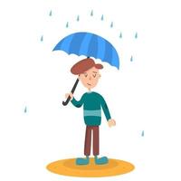 crianças menino sob a chuva menino com guarda-chuva menino crianças brincando do lado de fora feliz crianças guarda-chuva chuva premium vector