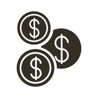 ícone de estilo de silhueta de moedas dinheiro dólares vetor