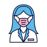 mulher usando linha de máscara médica e ícone de estilo de preenchimento vetor