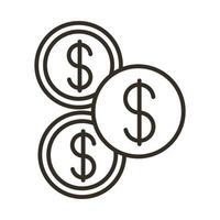 ícone de estilo de linha moedas dinheiro dólares vetor