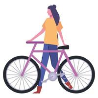 jovem mulher com personagem de avatar de bicicleta vetor