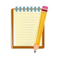 bloco de notas e lápis para escrever ícone de design plano vetor