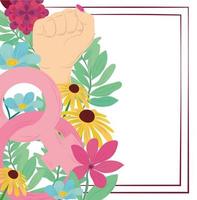 cartão comemorativo das flores femininas do gênero feminino do dia das mulheres levantadas à mão vetor