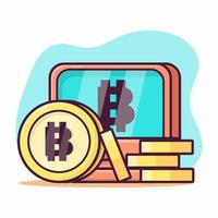 moeda com computador para ilustração de símbolo de conceito de bitcoin em estilo simples vetor