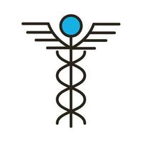 linha de símbolo médico do caduceu e ícone de estilo de preenchimento