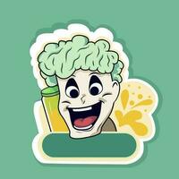 adesivo estilo rindo Garoto personagem com garrafa em verde fundo. vetor