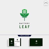 bateria folha eco natureza energia renovável simples logotipo modelo ilustração vetorial vetor