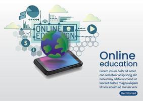 mundo acima no smartphone online eaducation online wedsite design vetor