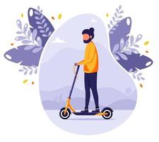 homem andando de scooter elétrica moderna transporte ecológico vetor