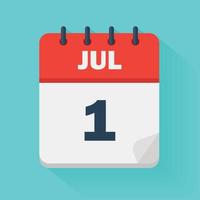 ícone de calendário diário de 1º de julho em formato vetorial vetor