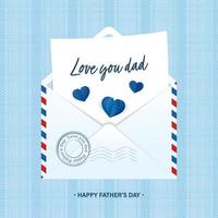 feliz dia dos pais envelope com carta e corações cortados em papel vetor
