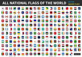 todas as bandeiras nacionais oficiais do vetor mundial de design quadrado