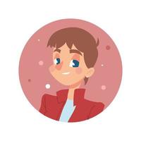 avatar de personagem de menino em ícone redondo de estilo plano de desenho animado vetor