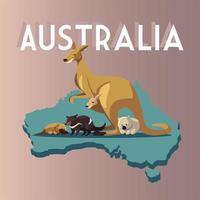 australiano mapa animais desenho animado vida selvagem vetor