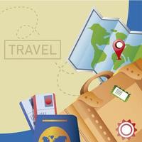 mala de viagem mapa passaporte bilhetes mapa férias turismo vetor