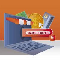 compras on-line e-commerce pagamento móvel dinheiro cartão bancário vetor