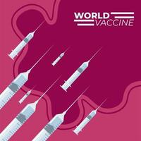 seringas médicas de plástico com vacina mundial de agulha vetor