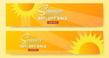 promoção de banner de oferta de venda de verão com layout de luz do sol do sol com fundo amarelo vetor