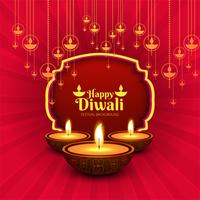 Fundo feliz do cartão do festival da lâmpada de óleo do diya do diwali vetor
