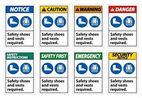 sapatos de segurança e colete necessários com o símbolo ppe vetor
