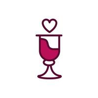 copo de vinho coração amor celebração bebida bebida ícone linha e preenchido vetor