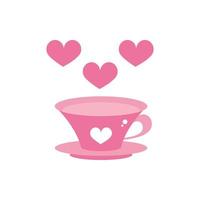 feliz dia dos namorados xícara de café quente corações amor rosa design vetor