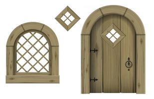 antiga porta em arco de madeira fantasia gótico escandinavo vetor