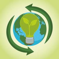 salve o pôster ambiental do mundo com o planeta Terra e a lâmpada vetor