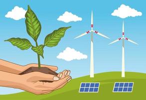 salve o pôster ambiental do mundo com levantamento de mãos e produção de energia vetor