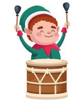 ajudante de Papai Noel fofo personagem de natal tocando tambor vetor