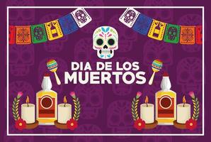 pôster comemorativo do dia de los muertos com garrafas de caveira e tequila vetor