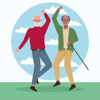 dia internacional dos idosos com os velhos pulando comemorando vetor