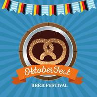 feliz celebração da oktoberfest com pretzel em moldura de madeira vetor