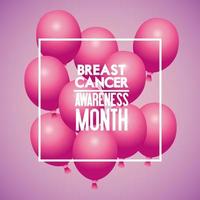 cartaz da campanha do mês de conscientização do câncer de mama com balões de hélio vetor