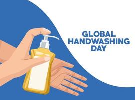 campanha global do dia da lavagem das mãos com as mãos usando saboneteira vetor