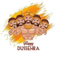 poster feliz festival dussehra com ravana de dez cabeças e letras vetor