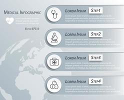 infográficos médicos com mapa-múndi de ícones de linha vetor